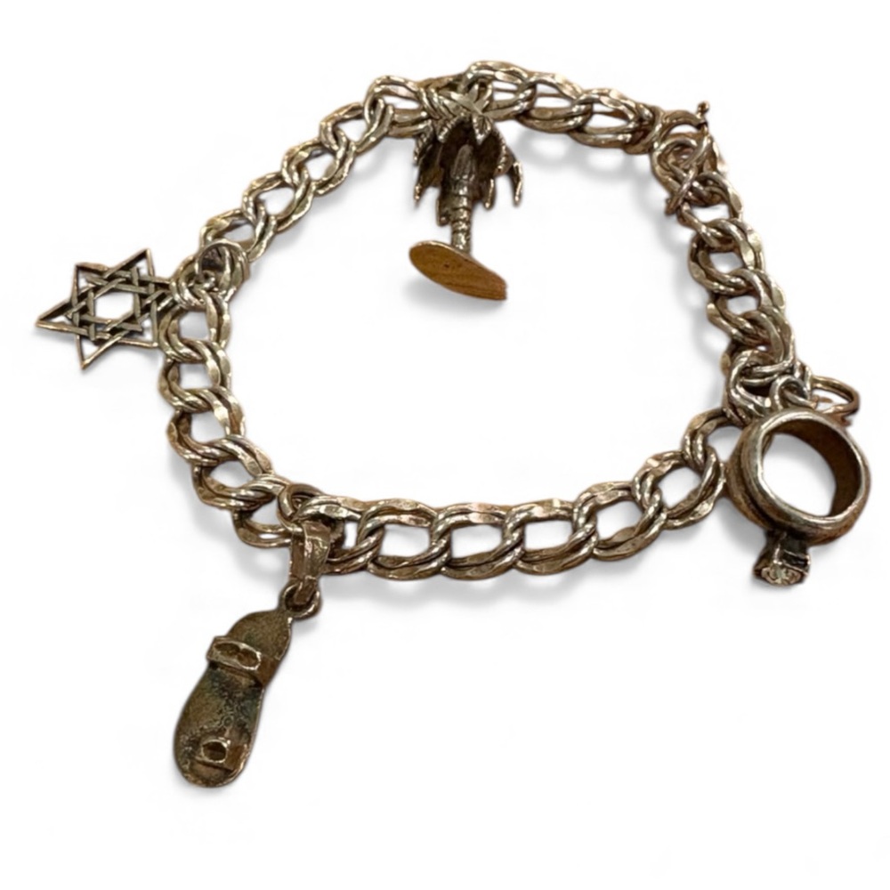 Vintage Sterling Silver Charm Bracelet Toggle Charm Vacation Palm Shoe Star